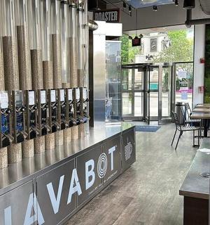 a room with a bunch of pipes on the wall