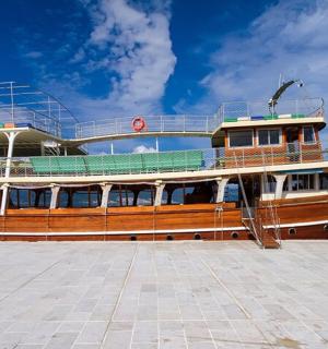 一艘大船停靠在水中