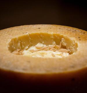 a piece of fruit with a hole in it