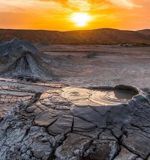 日落时分沙漠中的一棵大树桩