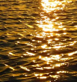 夜晚水中灯光的倒影