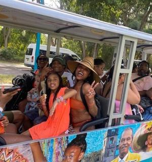 a group of people riding in a bus