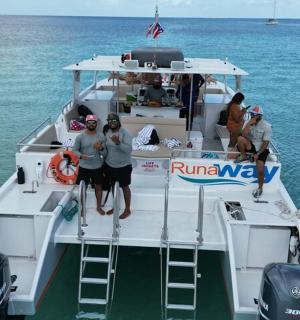a group of people on a boat in the water