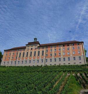 一座巨大的砖砌建筑,顶部有一座雕像