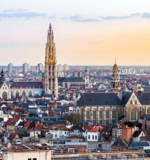 a view of a city with a clock tower