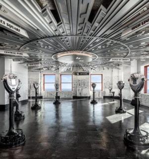 a room with a bunch of parking meters in it