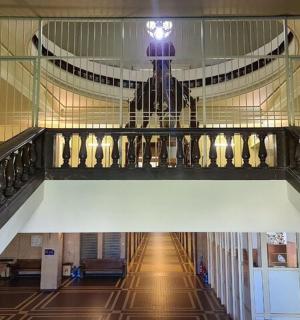 a view of a staircase in a building