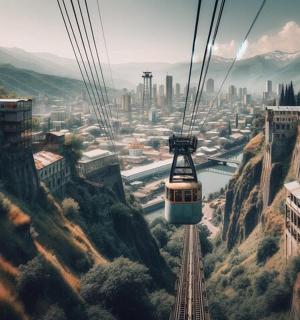乘坐缆车俯瞰城市