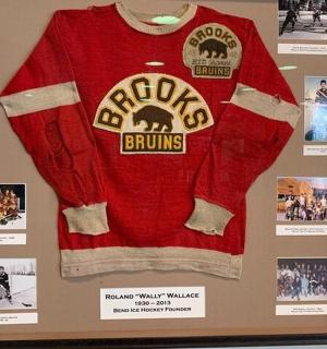 červený svetr visící na zdi s obrázky