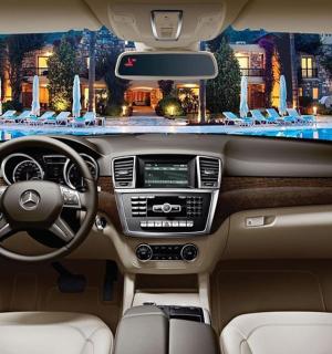 a view of the cockpit of acedes benz car