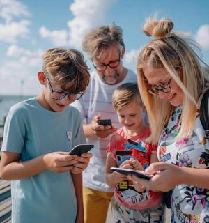 skupina lidí, kteří se dívají do svých mobilních telefonů