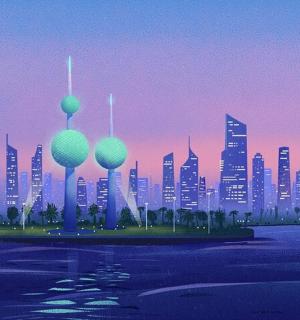 a rendering of a city skyline with tall buildings