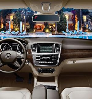 a view of the cockpit of acedes benz car