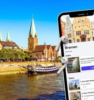 an iphone with a picture of a city