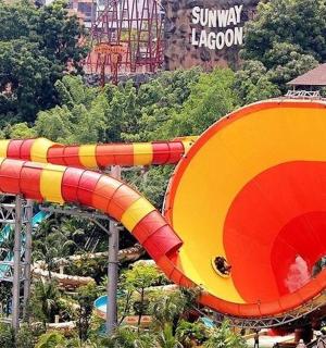 a colorful water slide at a water park