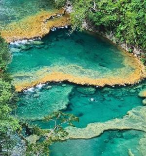 森林中一池水的鸟瞰图