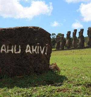 田野里一块写着“阿拉维”字样的石头