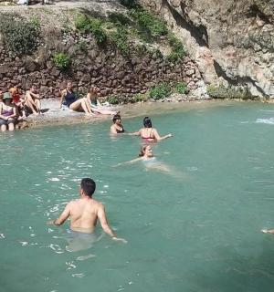 一群人在河里游泳