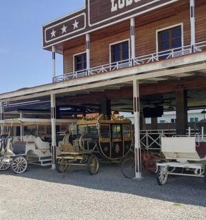 一群古董车停在一栋建筑前