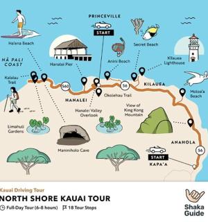 mapa severního pobřeží Kauri Tour