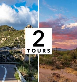 两张带有转弯标志的道路图片