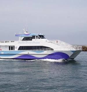 灯塔附近水中的一艘大船