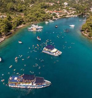 鸟瞰港口，水面上停泊着船只