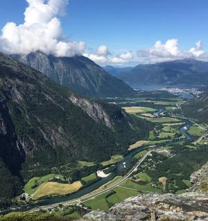 a view of a valley in the mountains