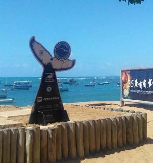 海边沙滩上的一座雕像