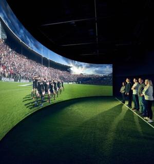 一群人站在体育场前