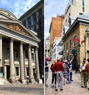 a group of people standing outside of a building