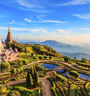 花园和塔楼的景观