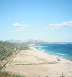 an aerial view of a beach and the ocean