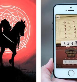 一个人拿着一张带有马的图片的手机