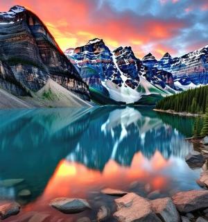 ein Bergsee mit seiner Spiegelung im Wasser