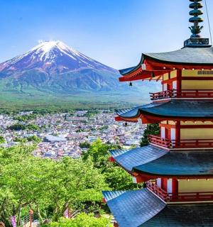 一座以山为背景的宝塔