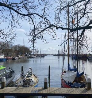 a group of boats docked in a harbor