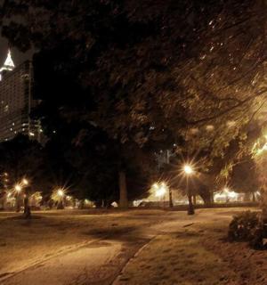 夜晚路灯照亮的公园