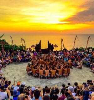 a large crowd of people watching a horse show at sunset