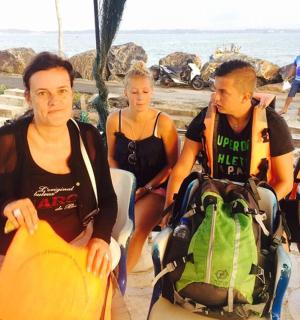 a group of people sitting on the beach