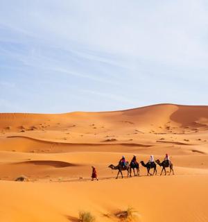 一群人在沙漠中骑马