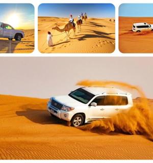 skupina čtyř obrázků vozidel v poušti