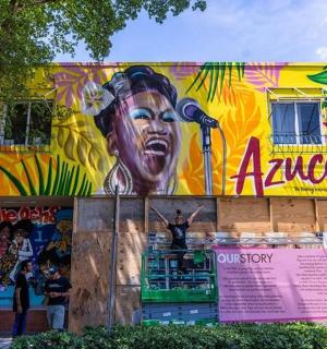 a building with a mural on the side of it