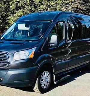 ein schwarzer Lieferwagen, der am Straßenrand geparkt ist