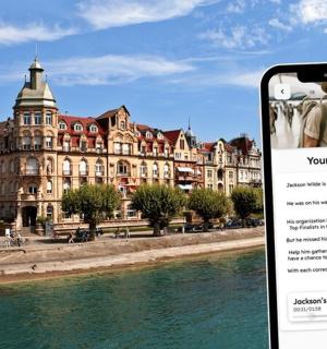 a cell phone taking a picture of a building