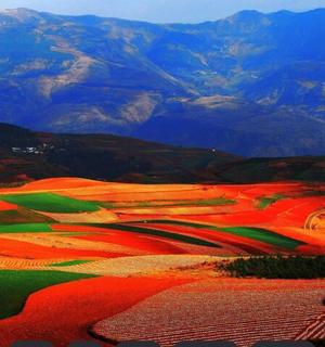 以群山为背景的耕地鸟瞰图