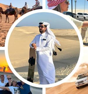 koláž z obrázků muže držícího skateboard v poušti