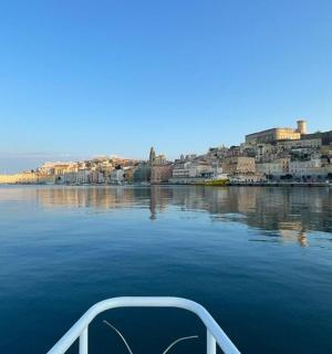 一艘在水面上行驶的船，上面有一座城市