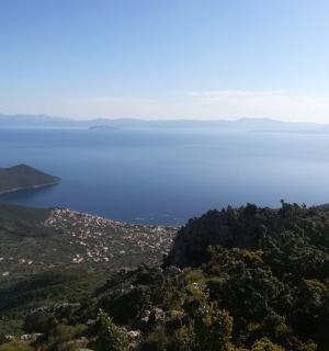 a view of a large body of blue water