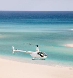 一架小型飞机正在海滩上空飞行